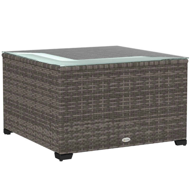 Outsunny 24.4" Patio Wicker Coffee Table, PE Rattan Outdoor Side Table with Tempered Glass Top, Black