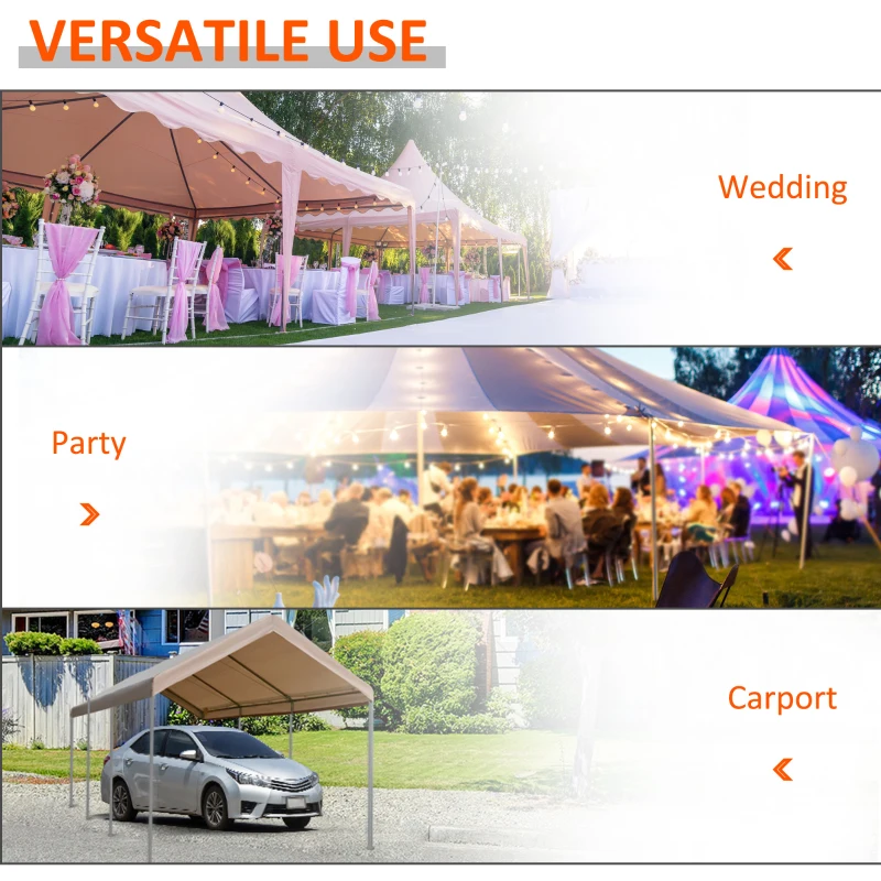 Outsunny 10' x 20' Heavy Duty Outdoor Carport Awning/Canopy with Weather-Fighting Material & Anchor Kit, Brown
