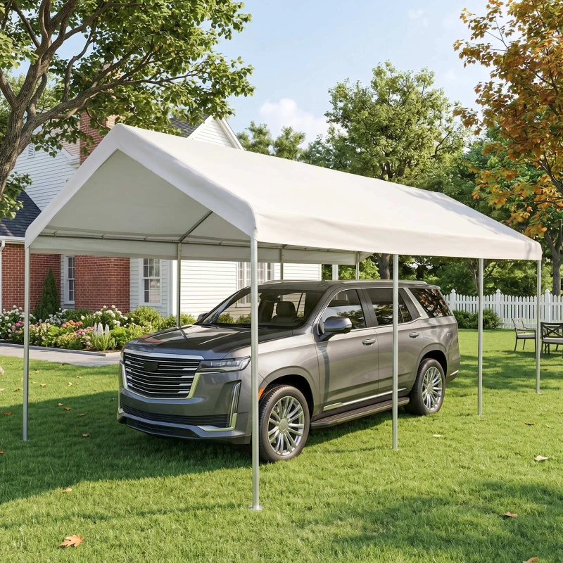 Outsunny 10' x 20' Heavy Duty Outdoor Carport Awning/Canopy with Weather-Fighting Material & Anchor Kit, White