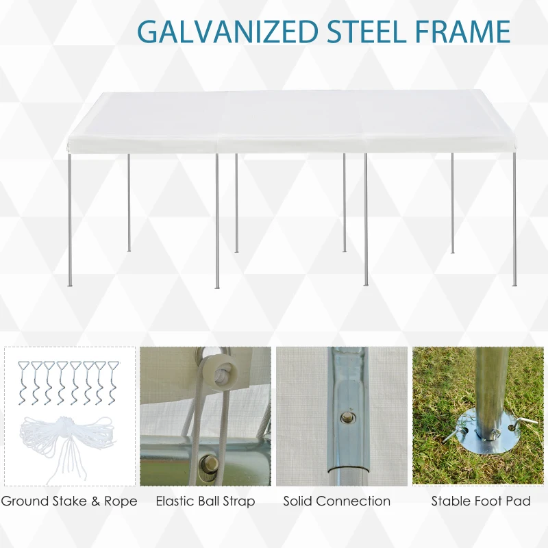 Outsunny 10' x 20' Heavy Duty Outdoor Carport Awning/Canopy with Weather-Fighting Material & Anchor Kit, White