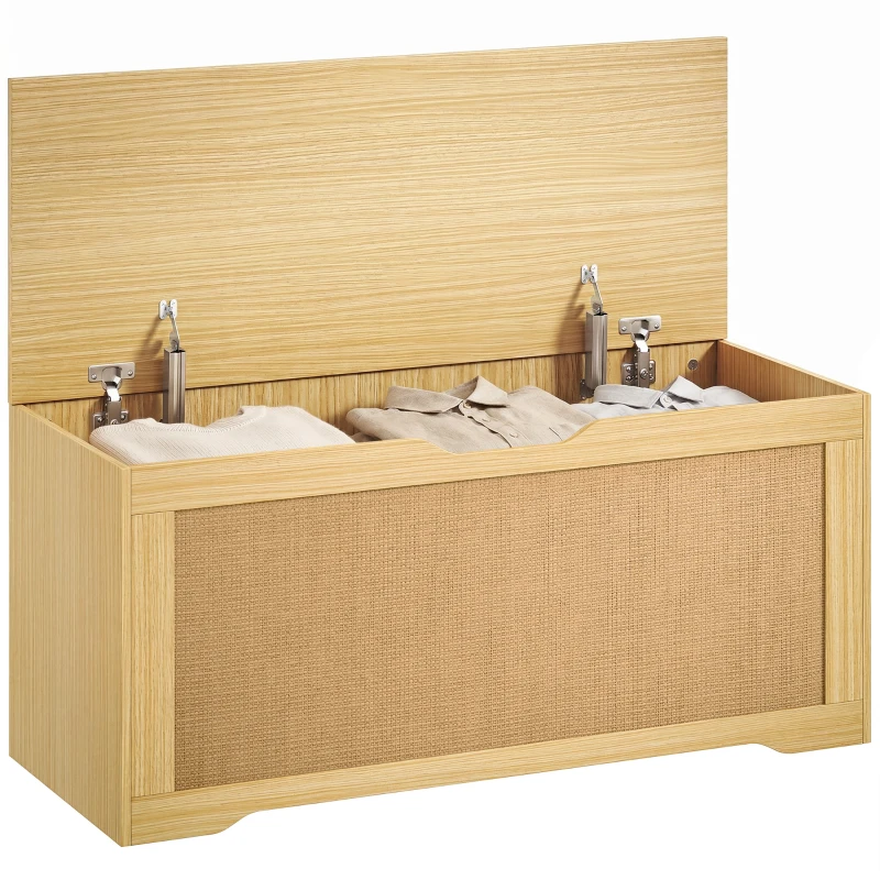HOMCOM Storage Chest with Lift Top Storage Chest with Safety Hinges 39.4" Oak