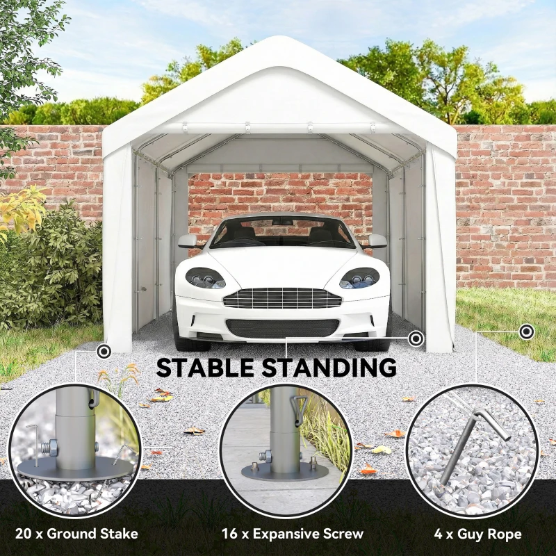 Outsunny Carport, 10 x 20 ft Portable Garage with 2 Roll-Up Doors and Removable Sidewalls for Car, Truck, Boat, White