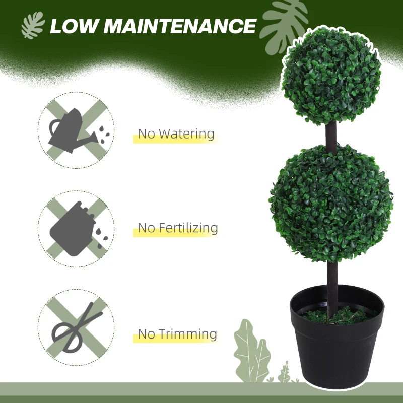 Outsunny 2 Ball Topiary Tree in Pot for Home Decor Set of 2, Artificial Plant for Home Office, Living Room Decor, Dark Green