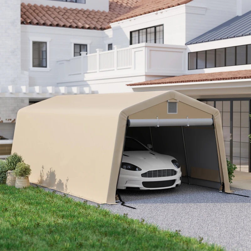 Outsunny 11' x 20' Portable Garage, Heavy Duty Carport Canopy with Ventilation Windows and Large Roll-up Door, Khaki