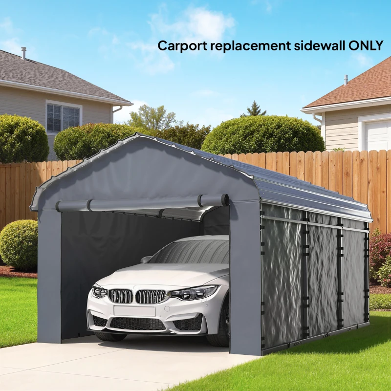 Outsunny Carport Replacement Canopy Cover Sidewalls for 12' x 20' Carport, UPF50+ Waterproof Garage Car Shelter Tarp, Dark Grey