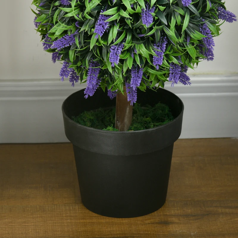 HOMCOM 3.5ft Set of 2 Artificial Plants, Lavender Flowers Ball Trees with Pot, for Home Indoor Outdoor Decor