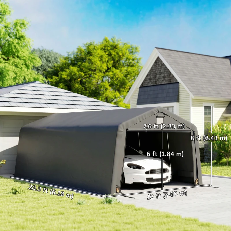 Outsunny 12' x 20' Portable Garage, Heavy Duty Carport Canopy with Ventilation Windows and Large Roll-up Door, Dark Grey