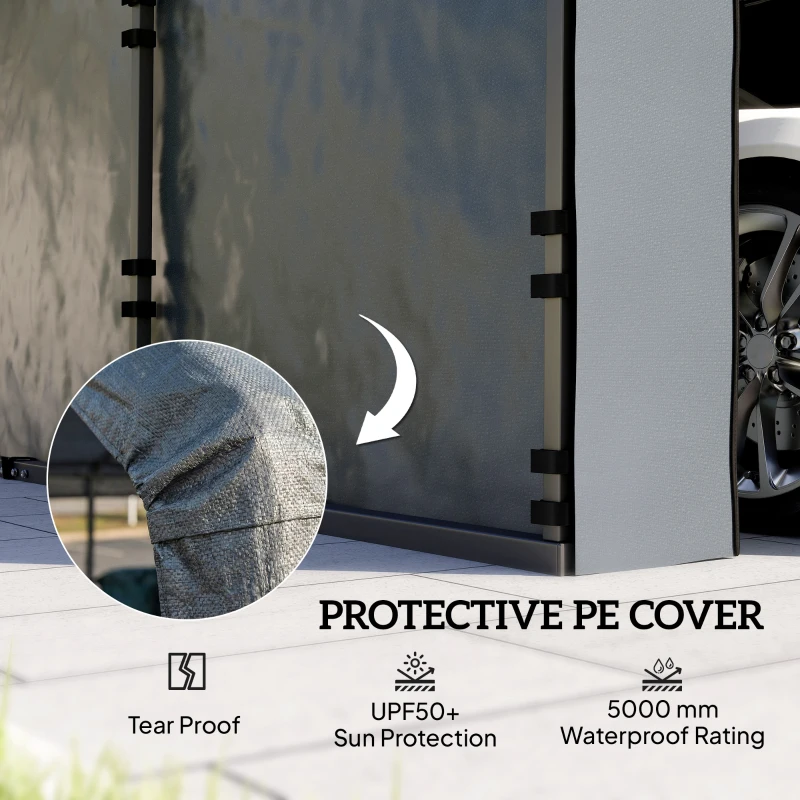 Outsunny Carport Replacement Canopy Cover Sidewalls for 12' x 20' Carport, UPF50+ Waterproof Garage Car Shelter Tarp, Dark Grey