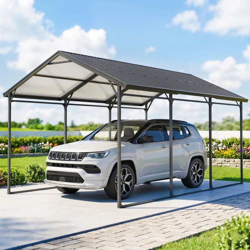 Outsunny 10 x 15ft Metal Carport, Heavy-Duty Carport Canopy with Reinforced Steel Frame & Roof, All-Weather Protection