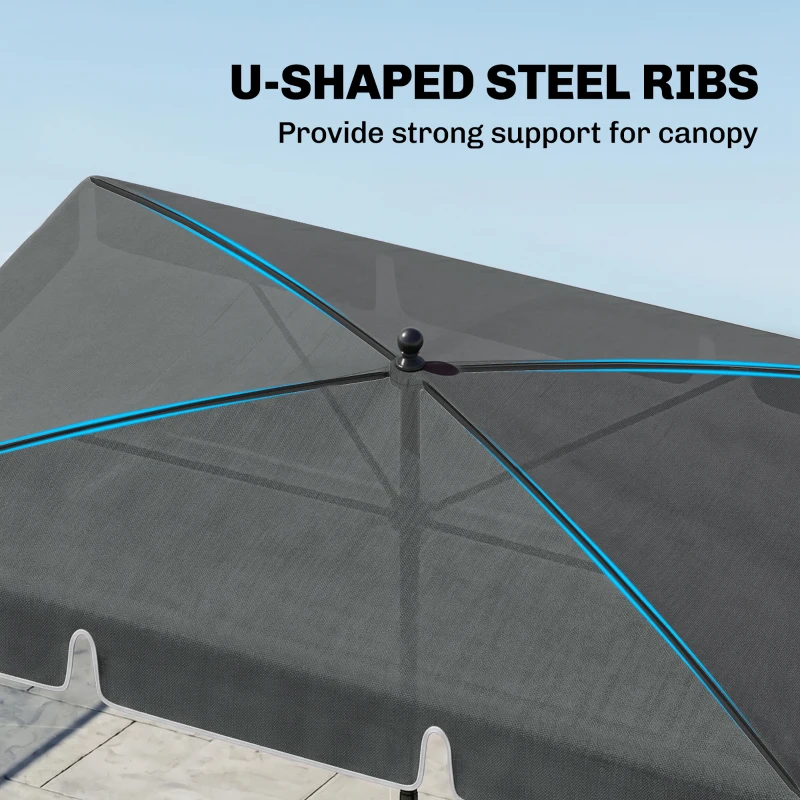 Outsunny 6.5x4ft Rectangle Patio Umbrella Aluminum Tilt Adjustable Garden Parasol Sun Shade Outdoor Canopy Grey