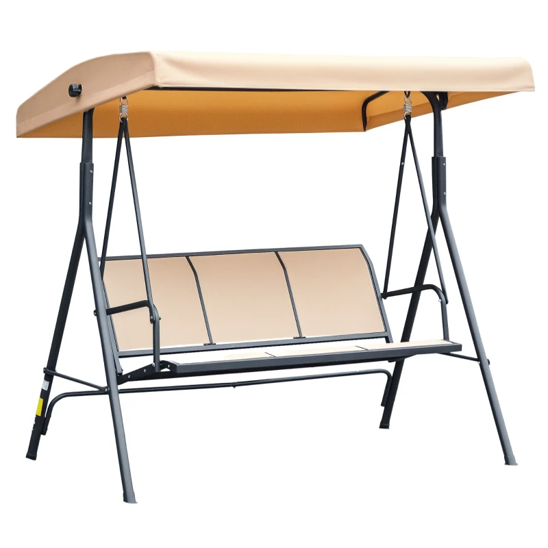 Outsunny 3-Seater Swing Chair Covered Garden Hammock A-Frame Outdoor Porch Glider Sling Seat with Adjustable Canopy Cover, Beige