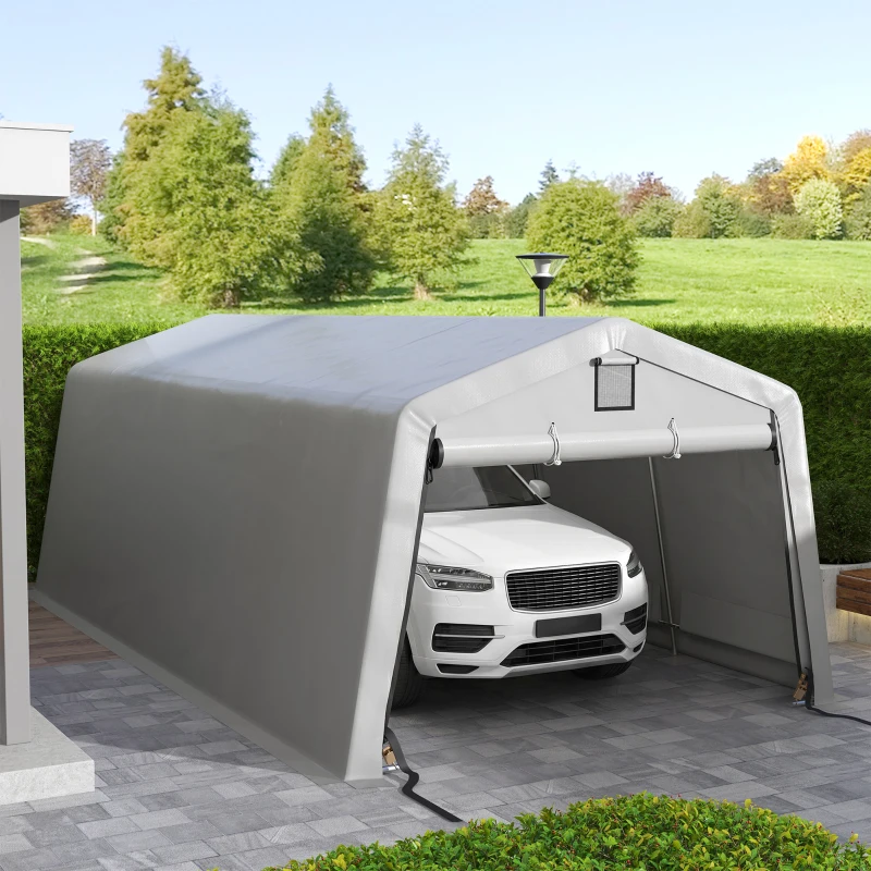 Outsunny 11' x 20' Portable Garage, Heavy Duty Carport Canopy with Ventilation Windows and Large Roll-up Door, Grey