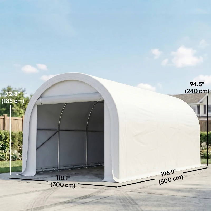 Outsunny 10' x 16' Heavy Duty Portable Carport Tent with Zippered Door, PE Cover for Car, Boat, Motorcycle, Bike, White