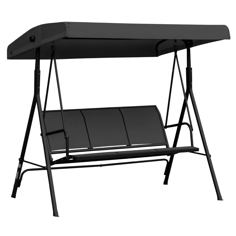 Outsunny 3-Seater Swing Chair Covered Garden Hammock A-Frame Outdoor Porch Glider Sling Seat with Adjustable Canopy Cover, Black