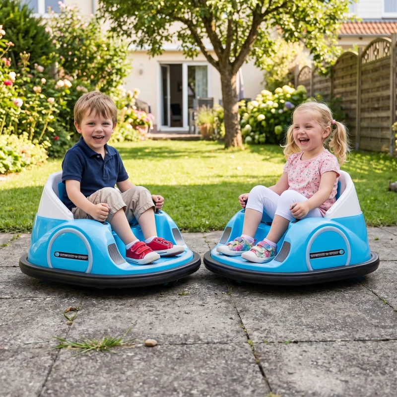 Qaba 12V Bumper Car for Toddlers, Ride On Car with 360 Degree Remote Control, Lights Music Horn, for 1.5-5 Years, Light Blue