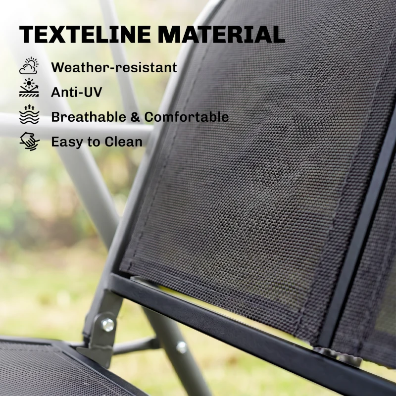 Outsunny 3-Seater Swing Chair Covered Garden Hammock A-Frame Outdoor Porch Glider Sling Seat with Adjustable Canopy Cover, Black