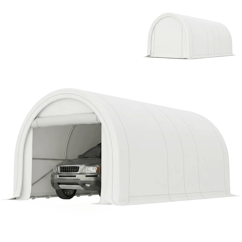 Outsunny 10' x 16' Heavy Duty Portable Carport Tent with Zippered Door, PE Cover for Car, Boat, Motorcycle, Bike, White
