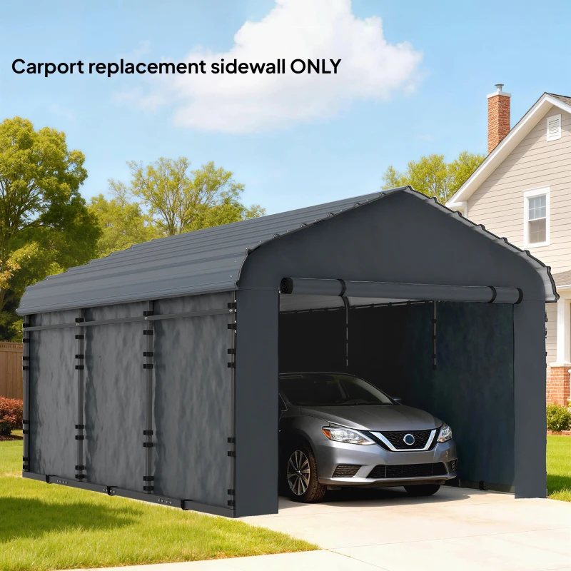 Outsunny Carport Replacement Canopy Cover Sidewalls for 12' x 20' Carport, UPF50+ Waterproof Garage Car Shelter Tarp, Dark Grey