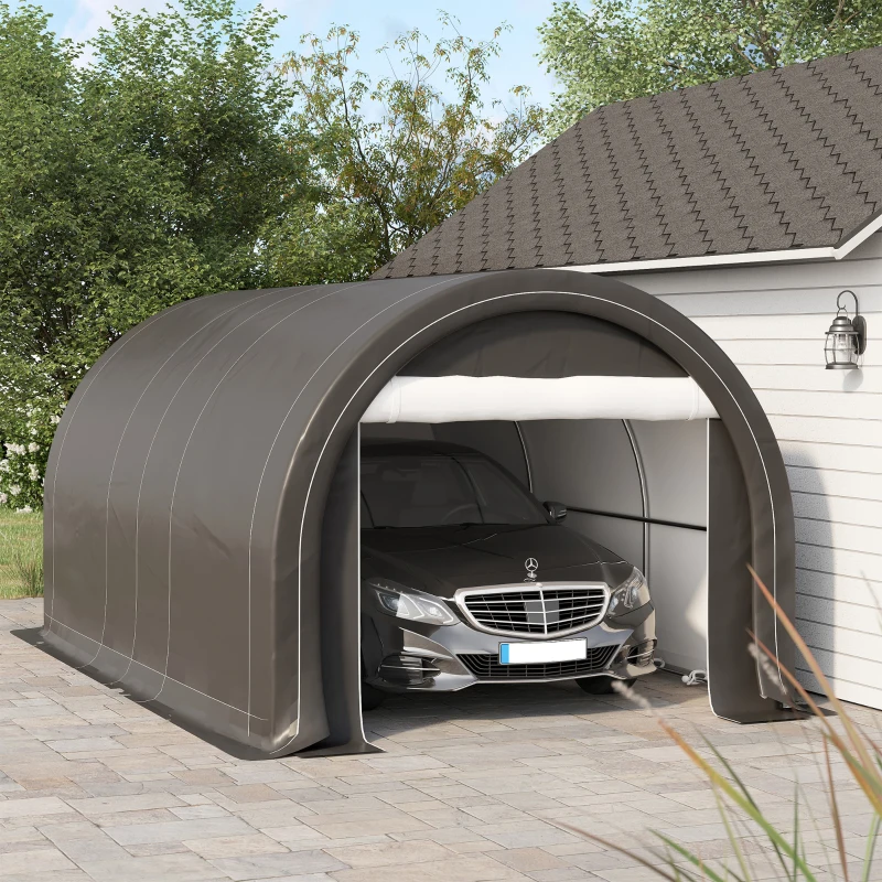 Outsunny 10' x 16' Heavy Duty Portable Carport Tent with Zippered Door, PE Cover for Car, Boat, Motorcycle, Bike, Grey