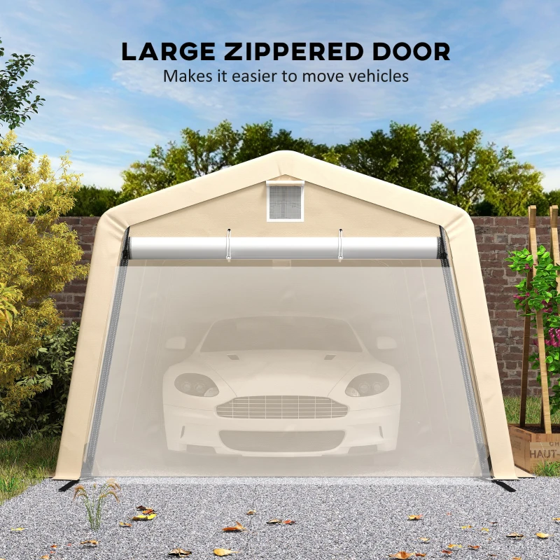 Outsunny 11' x 20' Portable Garage, Heavy Duty Carport Canopy with Ventilation Windows and Large Roll-up Door, Khaki