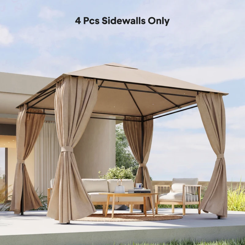 Outsunny Gazebo Curtains, 10' x 10' Universal Replacement Privacy Curtain, 4-Panels Sidewall with Roll up Mesh Windows, Khaki