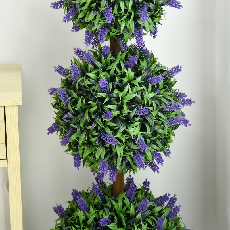 HOMCOM 3.5ft Set of 2 Artificial Plants, Lavender Flowers Ball Trees with Pot, for Home Indoor Outdoor Decor