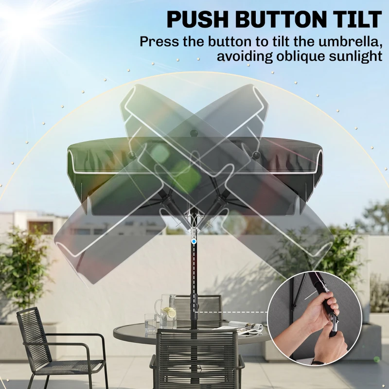 Outsunny 6.5x4ft Rectangle Patio Umbrella Aluminum Tilt Adjustable Garden Parasol Sun Shade Outdoor Canopy Grey