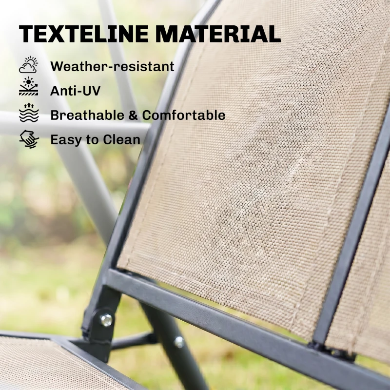 Outsunny 3-Seater Swing Chair Covered Garden Hammock A-Frame Outdoor Porch Glider Sling Seat with Adjustable Canopy Cover, Beige