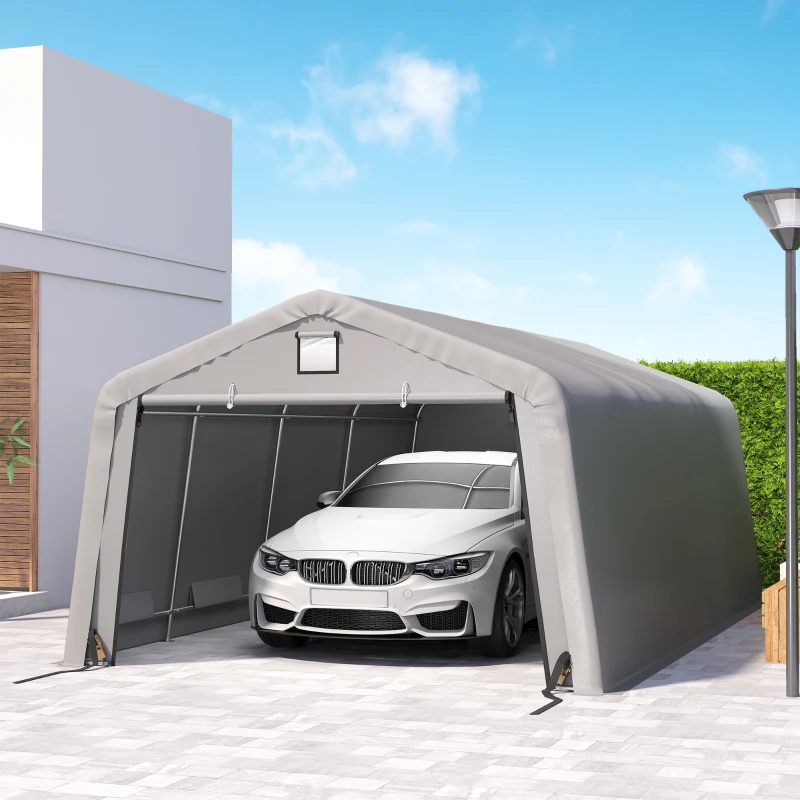 Outsunny Carport 12' x 20' Portable Garage, Heavy Duty Car Port Canopy with Ventilation Windows and Large Roll-up Door, Gray