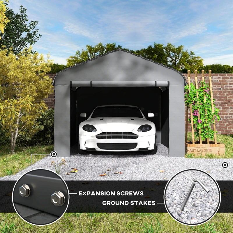 Outsunny 10' x 15' Metal Carport, Heavy Duty Garage Car Shelter with Galvanized Metal Roof and Removable Sidewalls, Light Grey