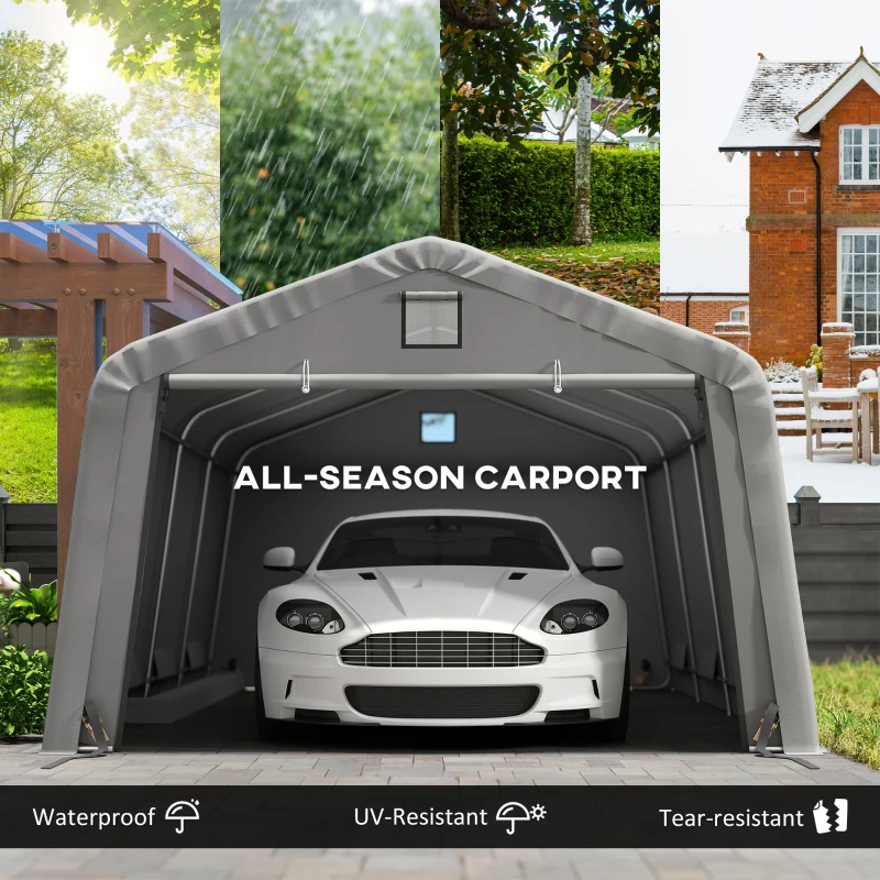 Outsunny Carport 12' x 20' Portable Garage, Heavy Duty Car Port Canopy with Ventilation Windows and Large Roll-up Door, Gray
