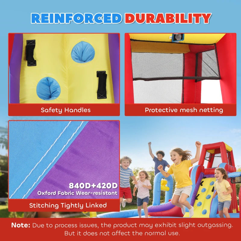 Qaba Inflatable Water Slide 6 in 1 with 480W Blower, Bounce House with Climbing Wall, Splashing Pool, Basketball Hoop