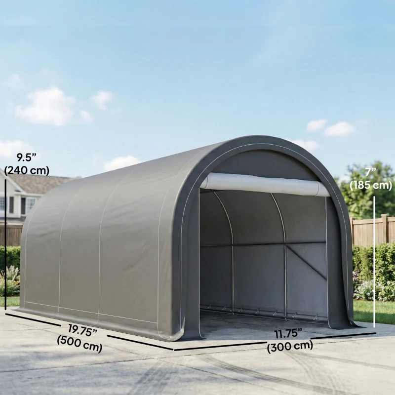 Outsunny 10' x 16' Heavy Duty Portable Carport Tent with Zippered Door, PE Cover for Car, Boat, Motorcycle, Bike, Grey