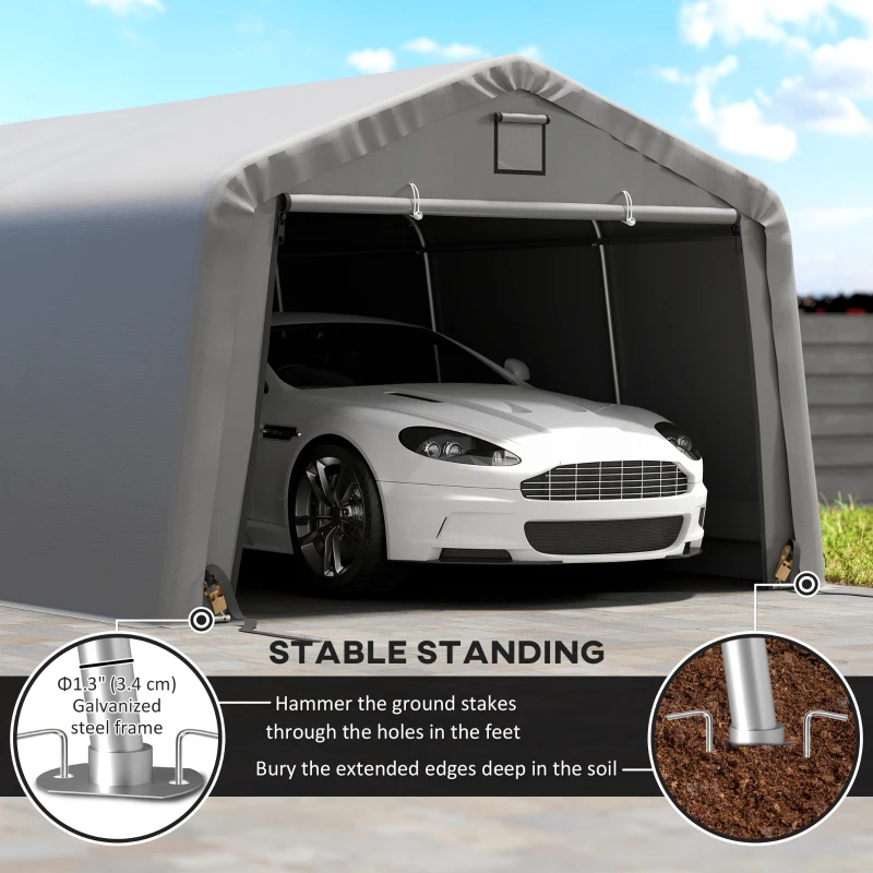 Outsunny 12' x 20' Portable Garage, Heavy Duty Carport Canopy with Ventilation Windows and Large Roll-up Door, Light Grey
