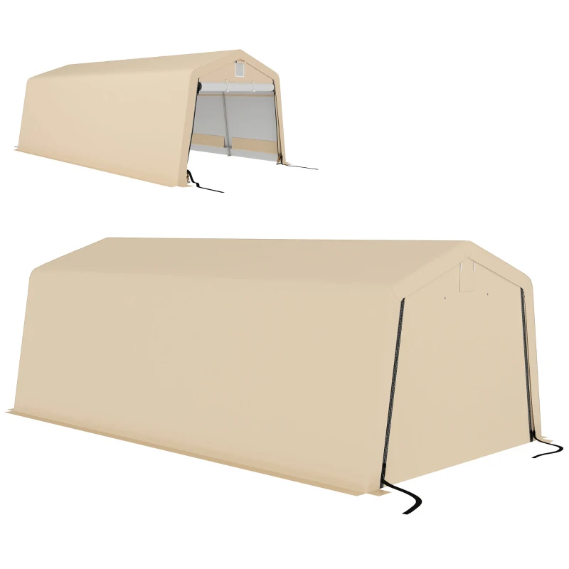 Outsunny 11' x 20' Portable Garage, Heavy Duty Carport Canopy with Ventilation Windows and Large Roll-up Door, Khaki