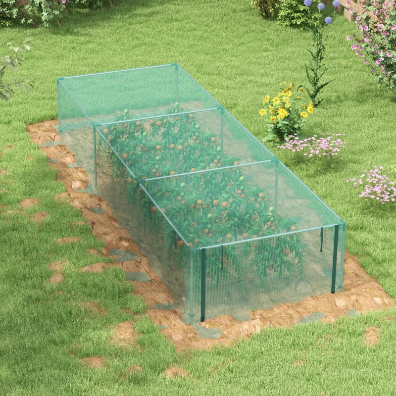 Outsunny 12' x 4' Plant Protection Cage with Zipper Roll-Up Door, Plant Protector from Animals with Galvanised Steel Frame