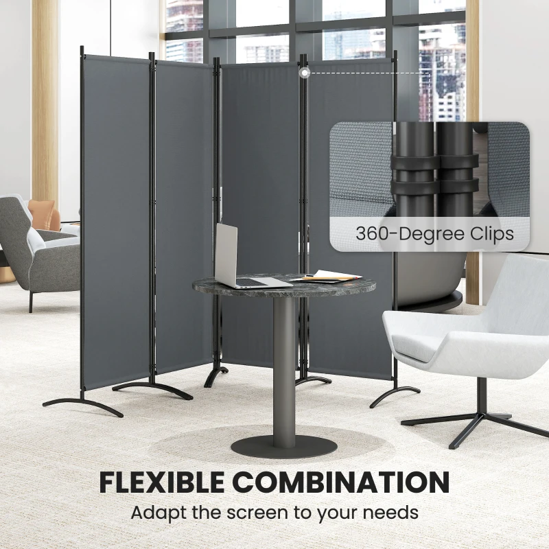 Outsunny Folding Room Divider, Privacy Screen for Home Office Bedroom, 5.6FT Tall, Dark Grey
