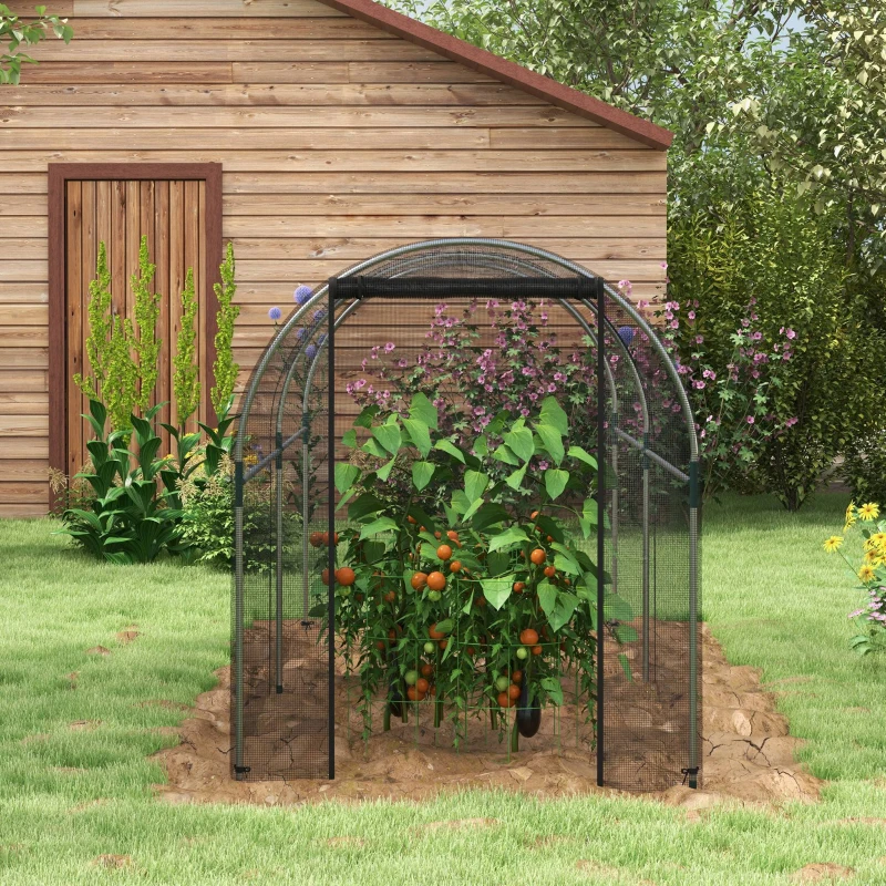 Outsunny 9.8' x 3.9' Crop Cage with Zipper Roll-Up Door, Mesh Plant Protection Tent from Animals with Galvanised Steel Frame