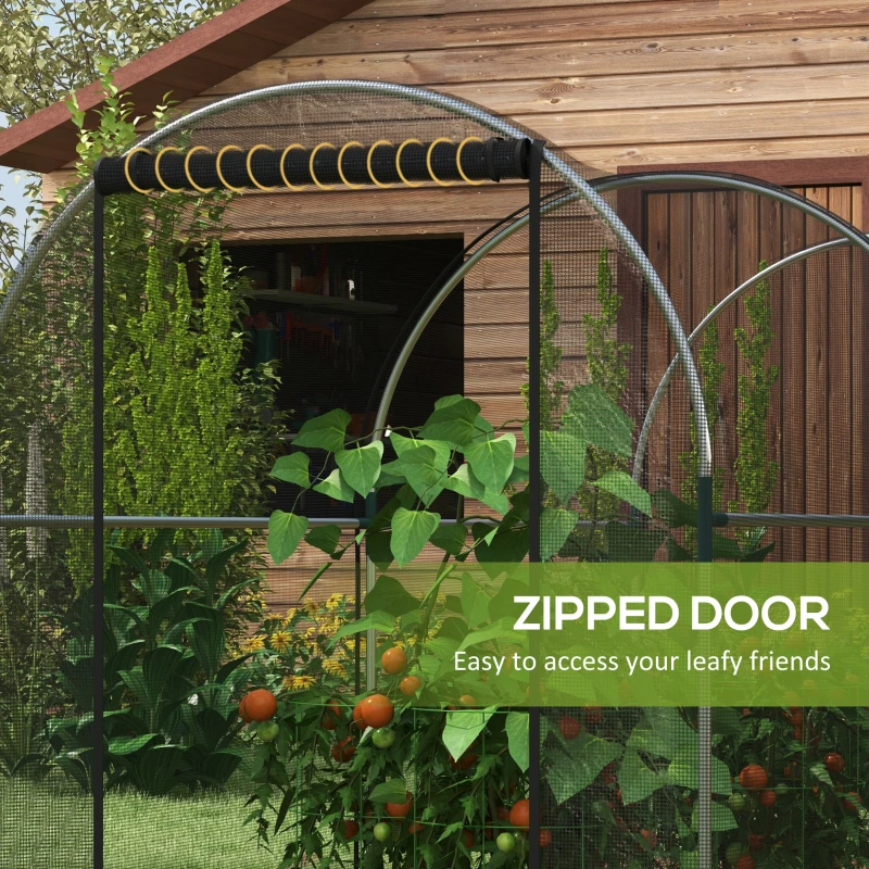 Outsunny 9.8' x 3.9' Crop Cage with Zipper Roll-Up Door, Mesh Plant Protection Tent from Animals with Galvanised Steel Frame