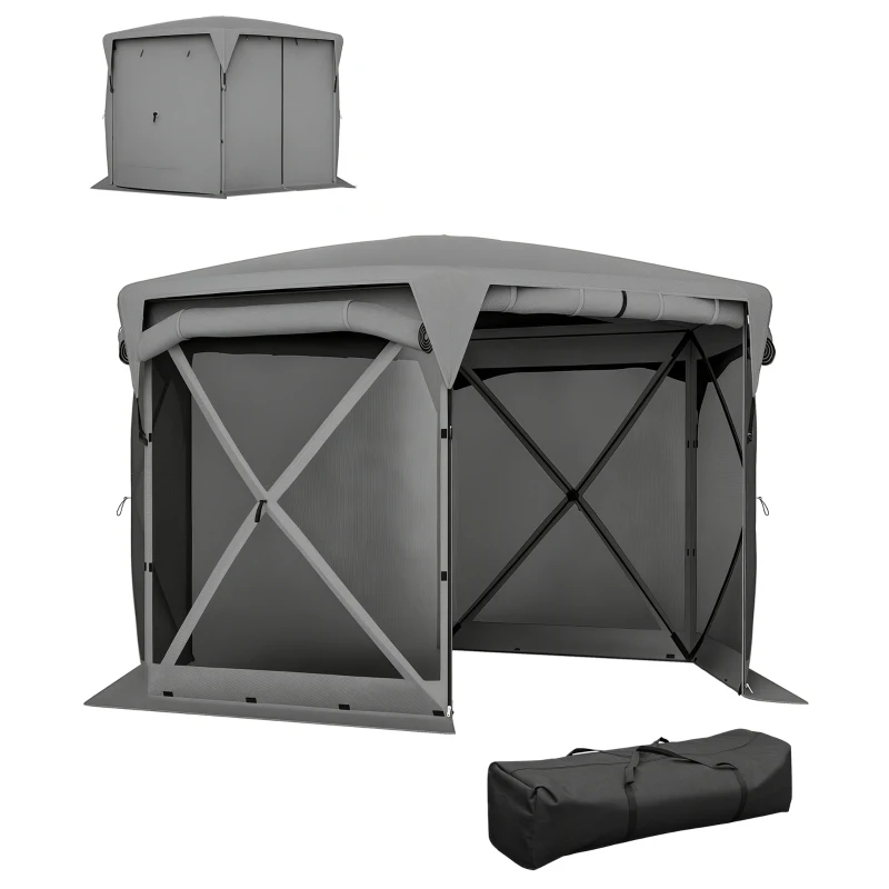 Outsunny 11 x 11ft Pop Up Gazebo Screen Tent with Removable Roof Cover, Roll-up Wind Panels for Camping, Backyard, Dark Gray