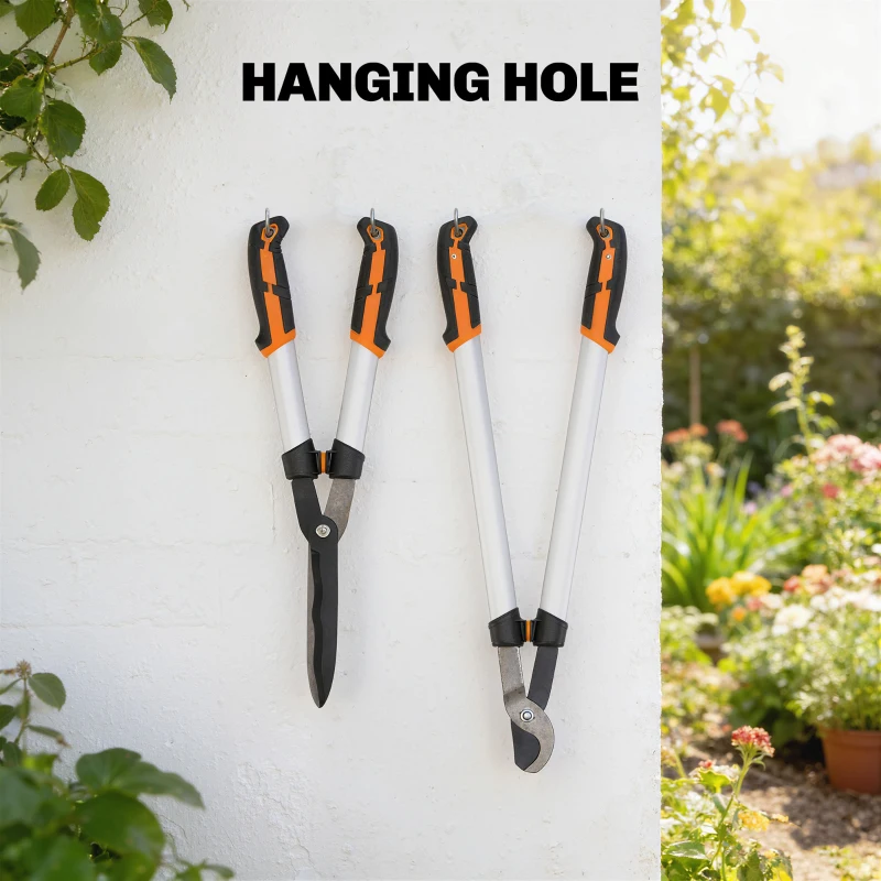 Outsunny 4 Pcs Pruning Shears Set with Hedge Shears, Loppers, Garden Secateurs and Folding Hand Saw with Aluminum Handle