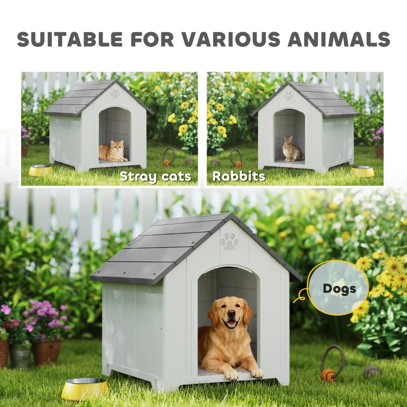 PawHut Large Plastic Dog House Outdoor Indoor, Water Resistant Puppy Shelter with Base Support, 34.6" L x 31.1" W x 35" H