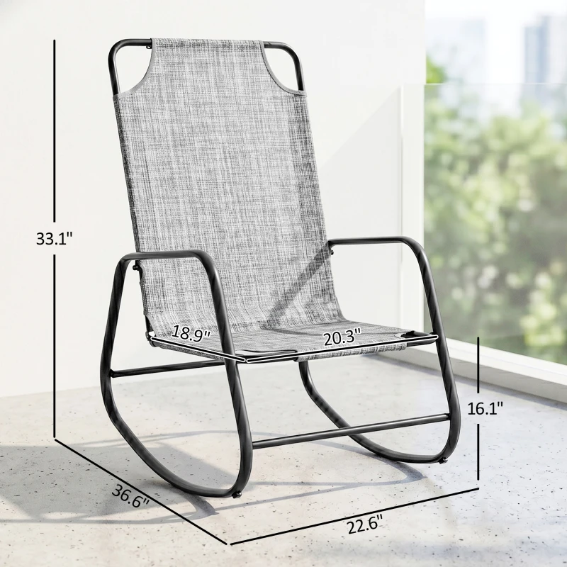Outsunny Garden Rocking Chair, Outdoor Indoor Sling Fabric Rocker for Patio, Balcony, Porch, Gray and Brown