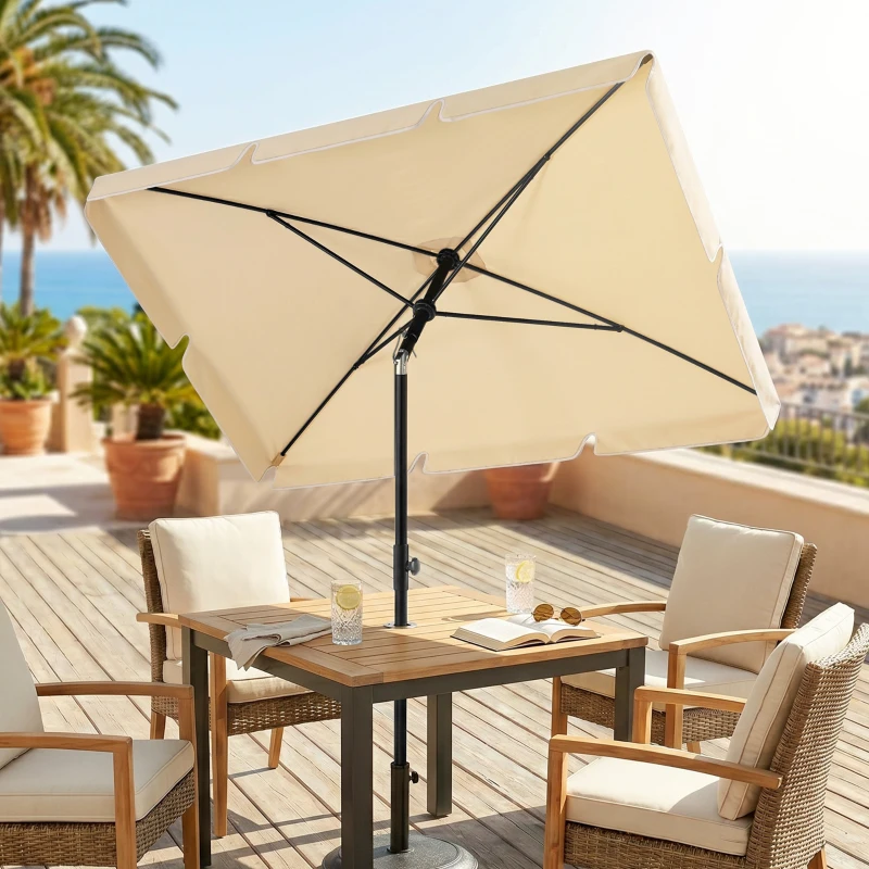 Outsunny 6.5x4ft Rectangle Patio Umbrella Aluminum Tilt Adjustable Garden Parasol Sun Shade Outdoor Canopy Beige