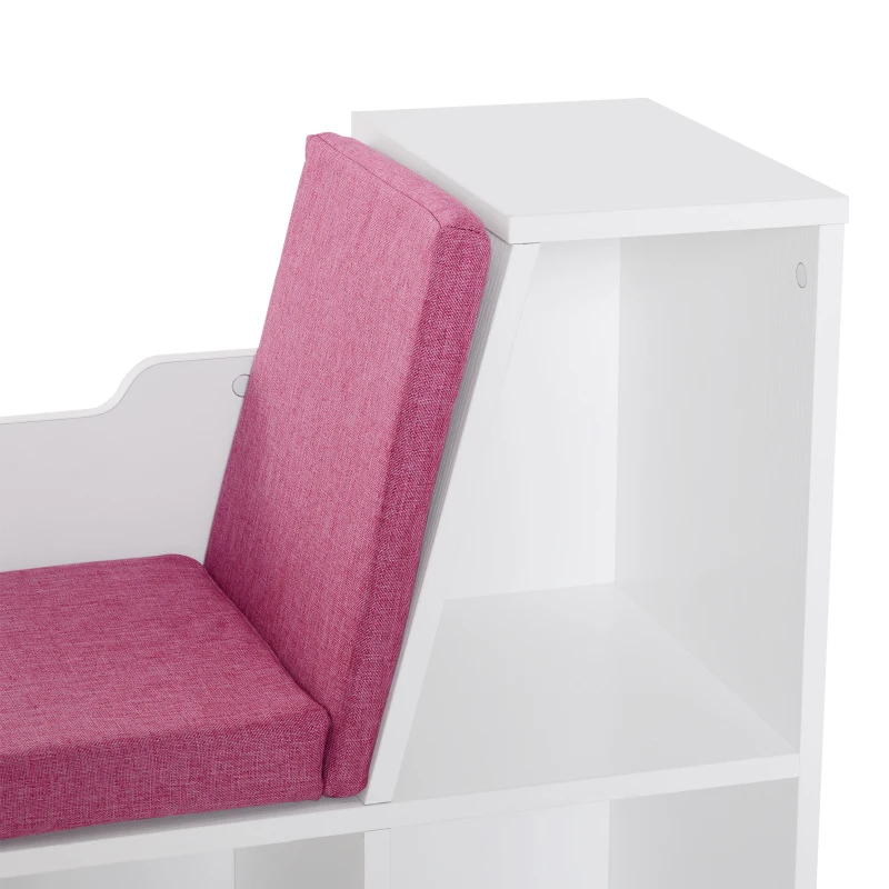 HOMCOM 6-Cubby Bookcase with Seat Cushion, Cube Storage Shelf with Reading Nook for Home Office, Study, Pink