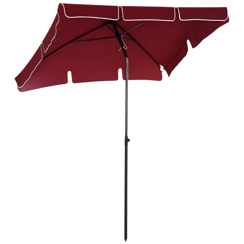 Outsunny 6.5x4ft Rectangle Patio Umbrella Aluminum Tilt Adjustable Garden Parasol Sun Shade Outdoor Canopy Wine Red