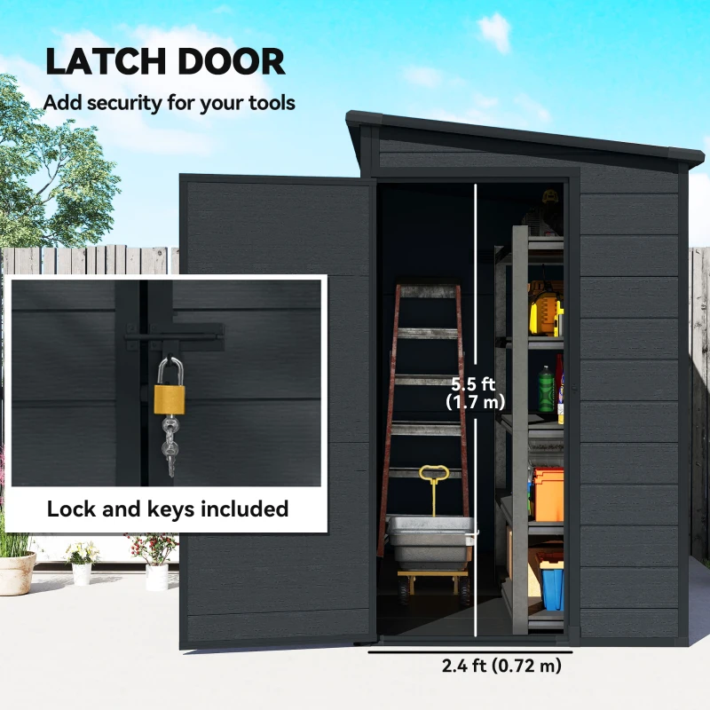 Outsunny 4.3' x 8' Outdoor Storage Shed with Floor, Garden Shed with Lockable Doors and Windows, Dark Grey