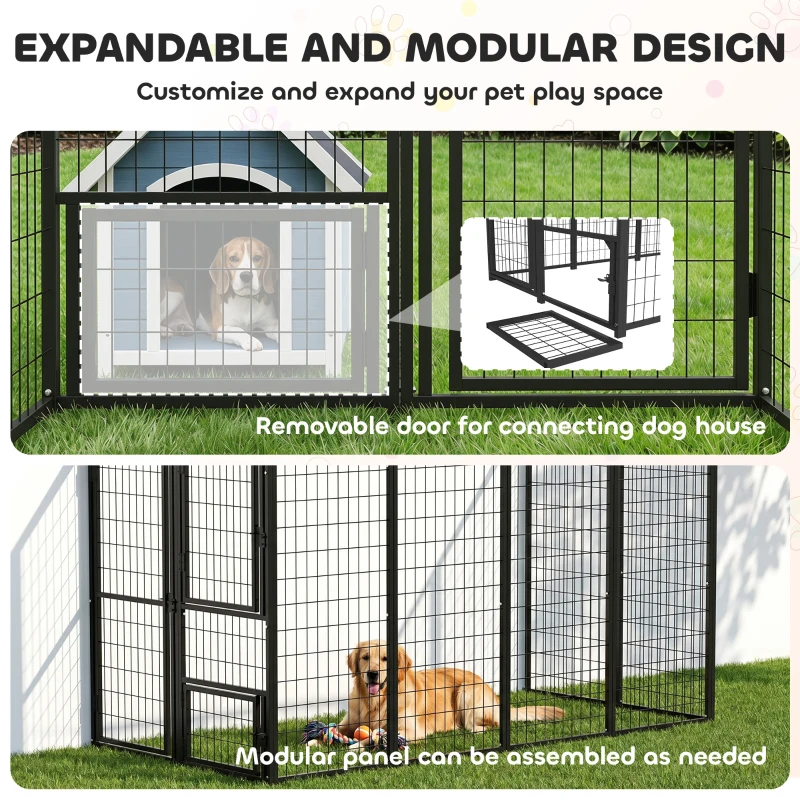 PawHut Large Dog Kennel Outdoor with Roof, 3 Doors, Expandable Heavy Duty Dog Kennel Dog Run for All Breed Sizes, 8' x 4' x 6'