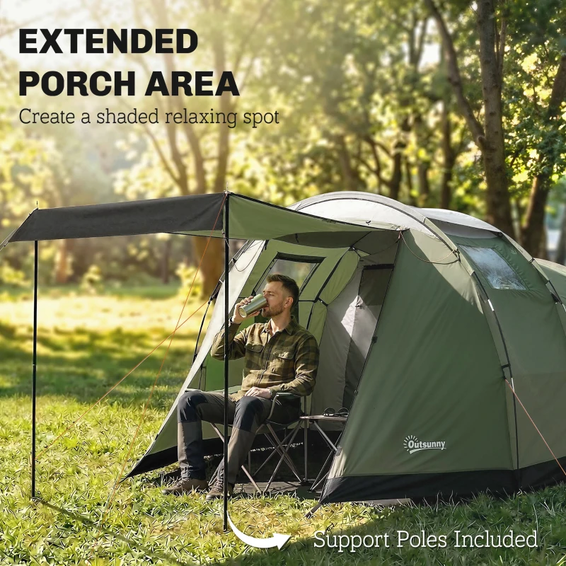 Outsunny Camping Tent Waterproof Camping Tent with Two Room for 3-4 Person Waterproof, Green
