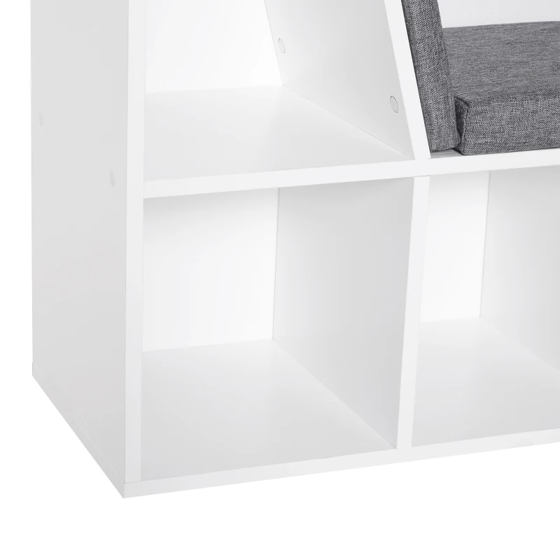HOMCOM 6-Cubby Bookcase with Seat Cushion, Cube Storage Shelf with Reading Nook for Home Office, Study, Grey